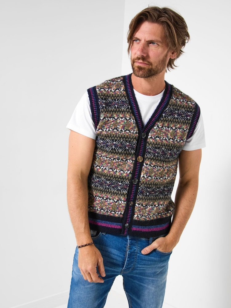 Joe Browns Blue Bold Pattern Knitted Waistcoat - Image 2 of 6