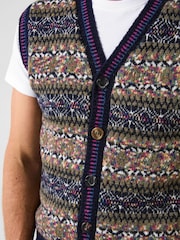 Joe Browns Blue Bold Pattern Knitted Waistcoat - Image 3 of 6