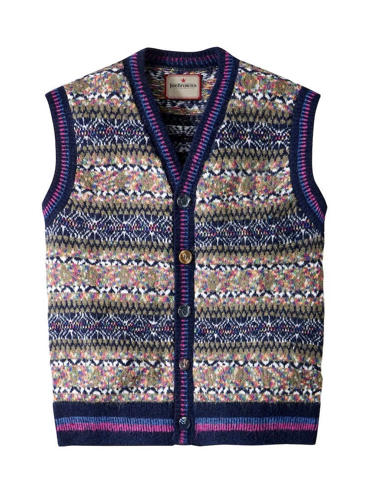 Joe Browns Blue Bold Pattern Knitted Waistcoat - Image 6 of 6