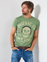 Joe Browns Green Skull Music T-Shirt - Image 2 of 7