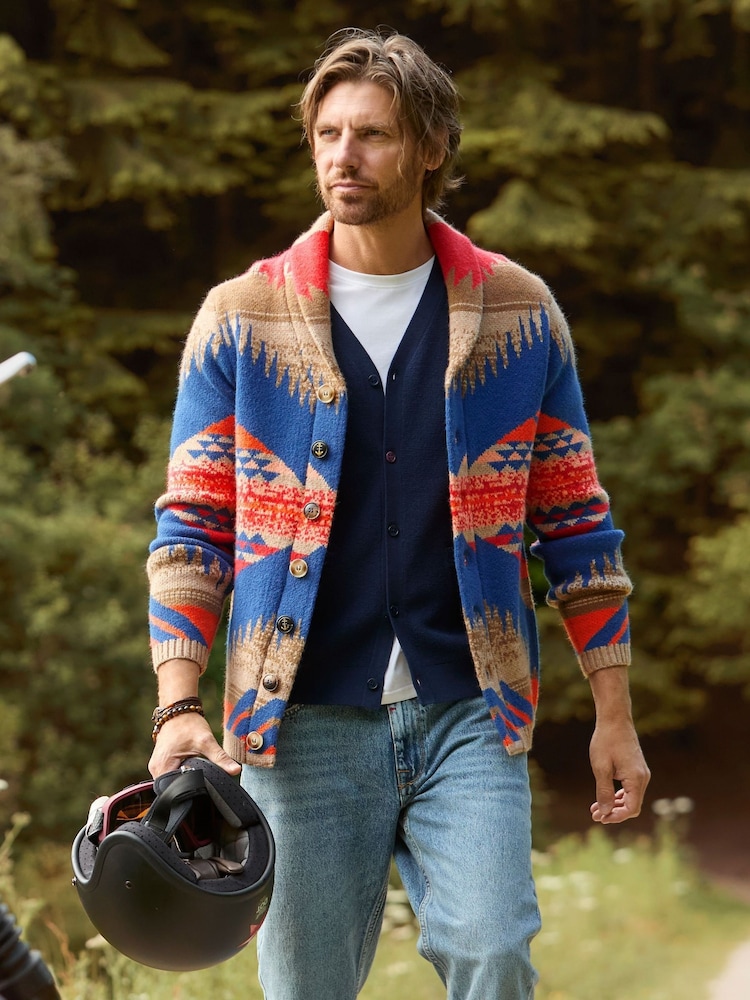 Joe Browns Blue Wild Aztec Shawl Cardigan - Image 1 of 7 Joe Browns Blue Wild Aztec Shawl Cardigan - Image 1 of 7