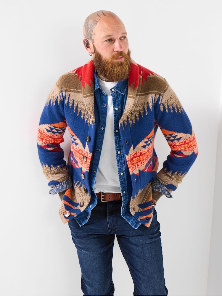 Joe Browns Blue Wild Aztec Shawl Cardigan - Image 2 of 7 Joe Browns Blue Wild Aztec Shawl Cardigan - Image 2 of 7