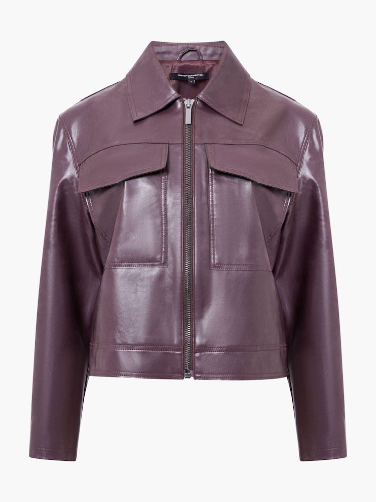 French Connection Red Kayleigh PU Bomber Jacket - Image 1 of 1 French Connection Red Kayleigh PU Bomber Jacket - Image 1 of 1