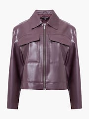 French Connection Red Kayleigh PU Bomber Jacket - Image 4 of 4