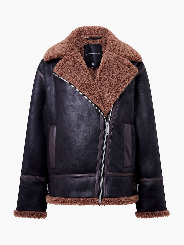 French Connection Black Suedette Zip Up Jacket - Image 4 of 4