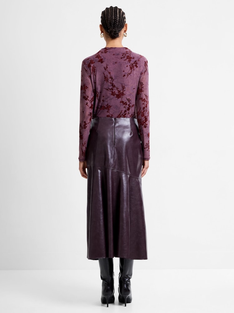 French Connection Red Kayleigh PU Fluted Midi Skirt - Image 2 of 4