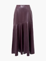 French Connection Red Kayleigh PU Fluted Midi Skirt - Image 4 of 4
