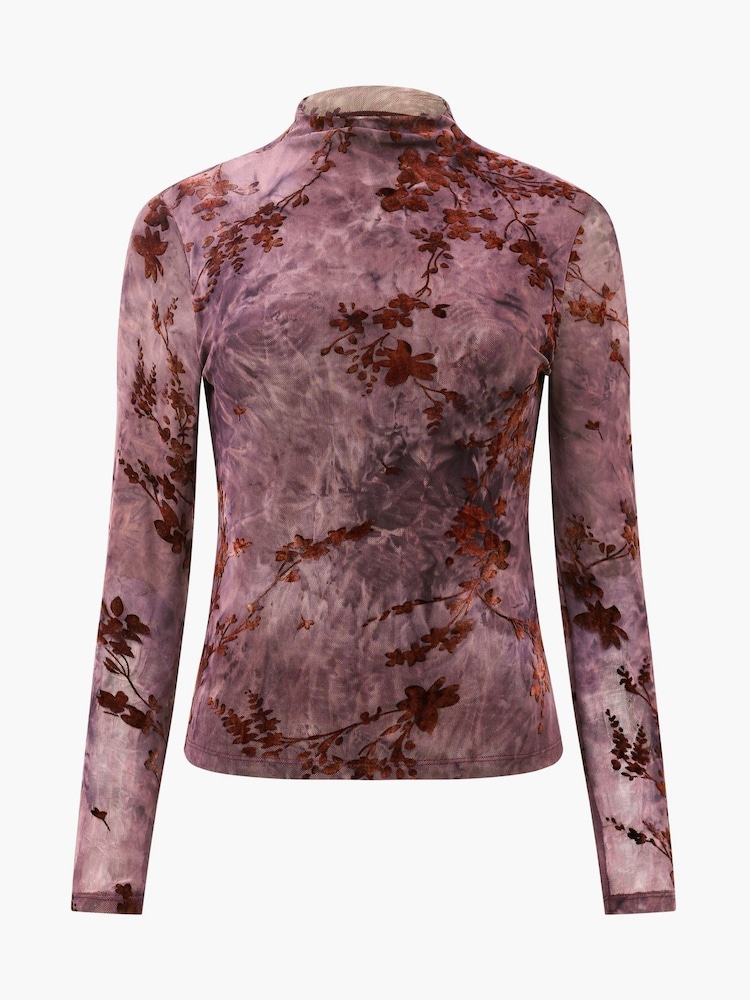 French Connection Purple Kenny Mesh Velvet Burnout Top - Image 1 of 1 French Connection Purple Kenny Mesh Velvet Burnout Top - Image 1 of 1