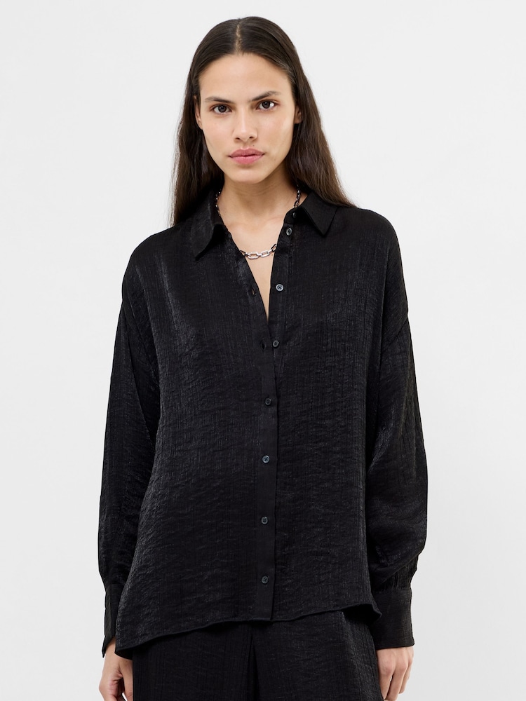 French Connection Black Terry Crinkle Top - Image 2 of 4 French Connection Black Terry Crinkle Top - Image 2 of 4
