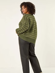 Roman Green Curve Crochet Stripe Knit Jumper - Image 3 of 5