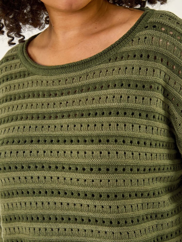 Roman Green Curve Crochet Stripe Knit Jumper - Image 5 of 5 Roman Green Curve Crochet Stripe Knit Jumper - Image 5 of 5
