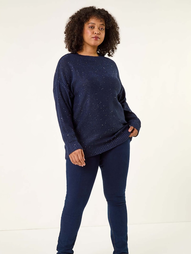 Roman Blue Curve Hotfix Longline Knit Jumper - Image 2 of 5 Roman Blue Curve Hotfix Longline Knit Jumper - Image 2 of 5