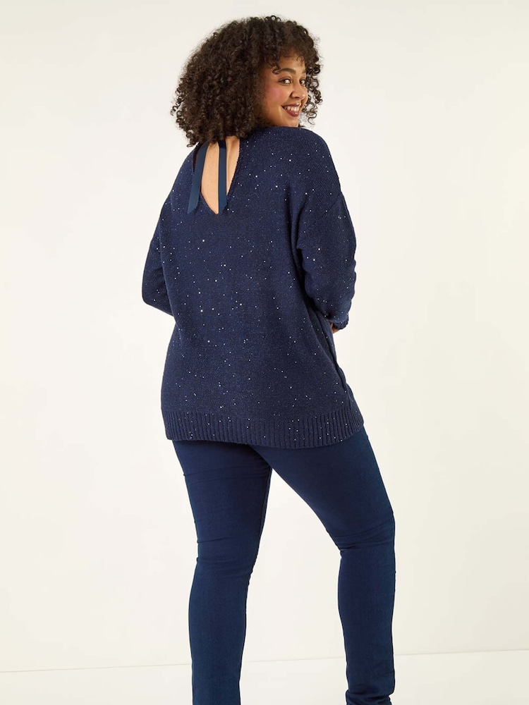 Roman Blue Curve Hotfix Longline Knit Jumper - Image 5 of 5 Roman Blue Curve Hotfix Longline Knit Jumper - Image 5 of 5