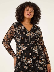 Roman Black Curve Zip Front Lace Blouse - Image 1 of 5