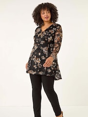 Roman Black Curve Zip Front Lace Blouse - Image 2 of 5
