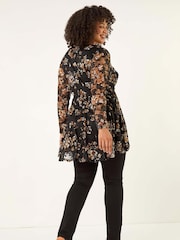 Roman Black Curve Zip Front Lace Blouse - Image 3 of 5