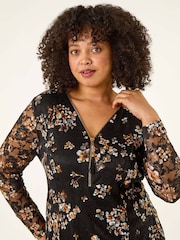 Roman Black Curve Zip Front Lace Blouse - Image 4 of 5