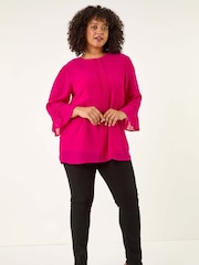 Roman Pink Curve Pintuck Pleat Blouse - Image 2 of 5