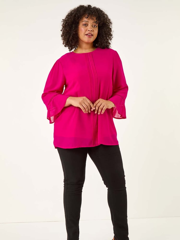 Roman Pink Curve Pintuck Pleat Blouse - Image 2 of 5 Roman Pink Curve Pintuck Pleat Blouse - Image 2 of 5