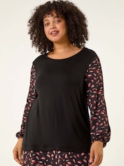 Roman Black Curve Contrast Stretch Tunic Top - Image 1 of 5