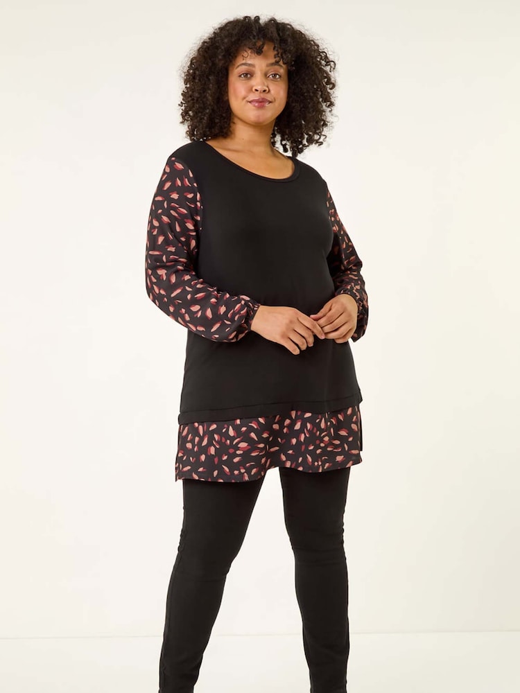 Roman Black Curve Contrast Stretch Tunic Top - Image 2 of 5