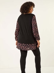 Roman Black Curve Contrast Stretch Tunic Top - Image 3 of 5