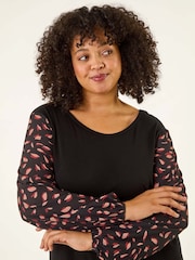 Roman Black Curve Contrast Stretch Tunic Top - Image 4 of 5