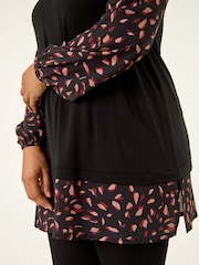 Roman Black Curve Contrast Stretch Tunic Top - Image 5 of 5