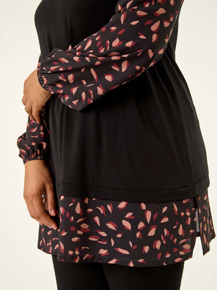 Roman Black Curve Contrast Stretch Tunic Top - Image 5 of 5