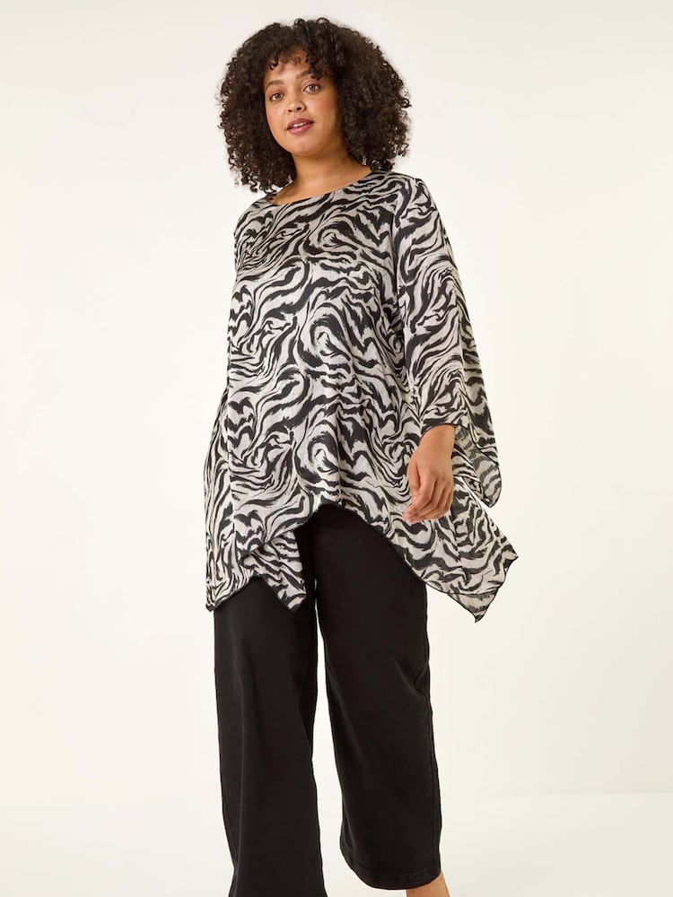 Roman Grey Curve Abstract Print Tunic Top - Image 2 of 5 Roman Grey Curve Abstract Print Tunic Top - Image 2 of 5