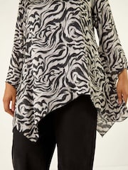 Roman Grey Curve Abstract Print Tunic Top - Image 5 of 5