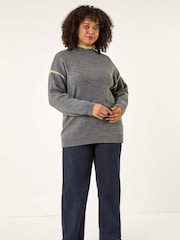 Roman Grey Curve Trim Detail Knit Jumper - Image 2 of 5