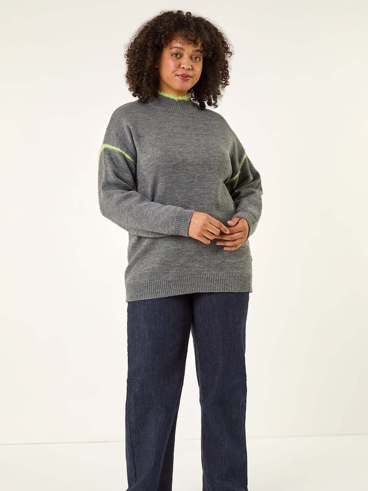 Roman Grey Curve Trim Detail Knit Jumper - Image 2 of 5 Roman Grey Curve Trim Detail Knit Jumper - Image 2 of 5