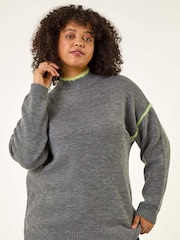 Roman Grey Curve Trim Detail Knit Jumper - Image 4 of 5