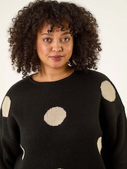 Roman Black Curve Large Spot Knit Jumper - Image 5 of 5