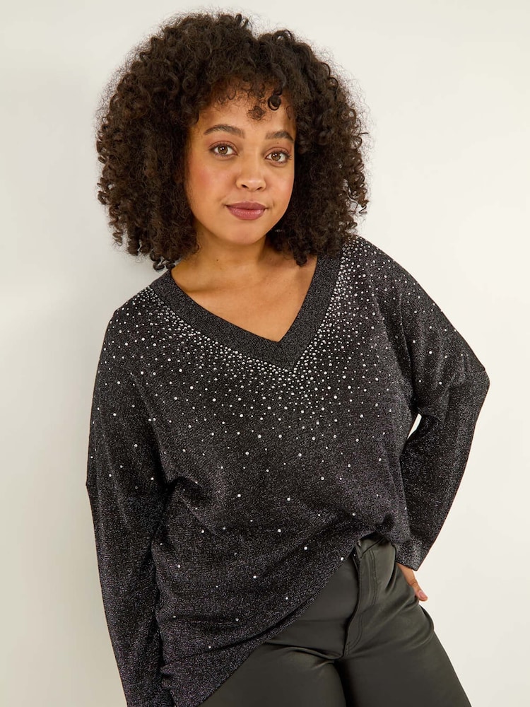 Roman Black Curve Hotfix Knit Jumper - Image 1 of 5 Roman Black Curve Hotfix Knit Jumper - Image 1 of 5