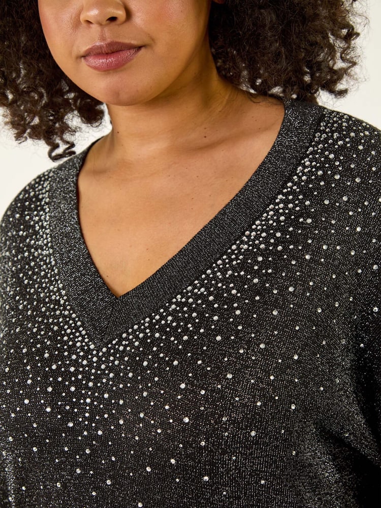 Roman Black Curve Hotfix Knit Jumper - Image 5 of 5 Roman Black Curve Hotfix Knit Jumper - Image 5 of 5