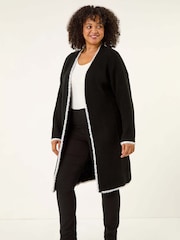 Roman Black Curve Longline Knit Cardigan - Image 1 of 5