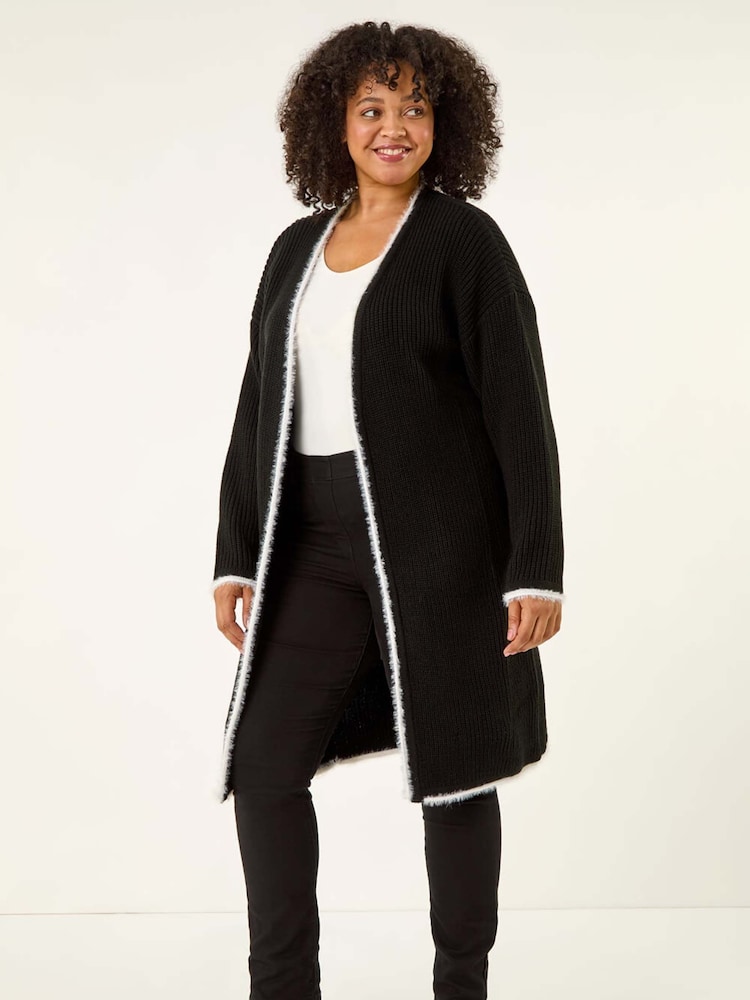 Roman Black Curve Longline Knit Cardigan - Image 1 of 5