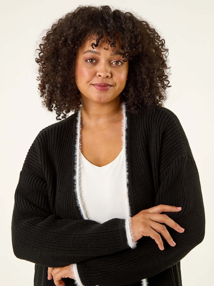 Roman Black Curve Longline Knit Cardigan - Image 5 of 5
