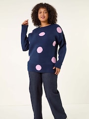 Roman Blue Curve Large Spot Knit Jumper - Image 1 of 5