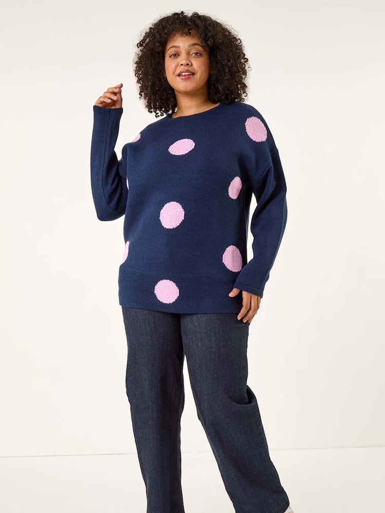 Roman Blue Curve Large Spot Knit Jumper - Image 1 of 5