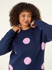 Roman Blue Curve Large Spot Knit Jumper - Image 2 of 5