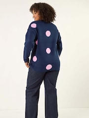 Roman Blue Curve Large Spot Knit Jumper - Image 3 of 5
