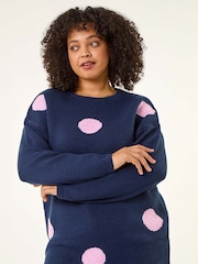 Roman Blue Curve Large Spot Knit Jumper - Image 4 of 5