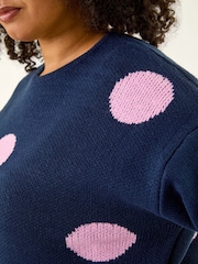 Roman Blue Curve Large Spot Knit Jumper - Image 5 of 5