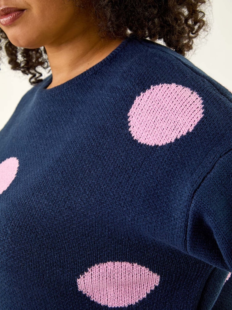 Roman Blue Curve Large Spot Knit Jumper - Image 5 of 5 Roman Blue Curve Large Spot Knit Jumper - Image 5 of 5