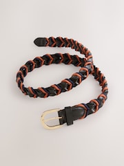 بني داكن بلون الشوكولاتة/برتقالي - حزام مضفّر من الجلد والحبل - Image 5 of 5