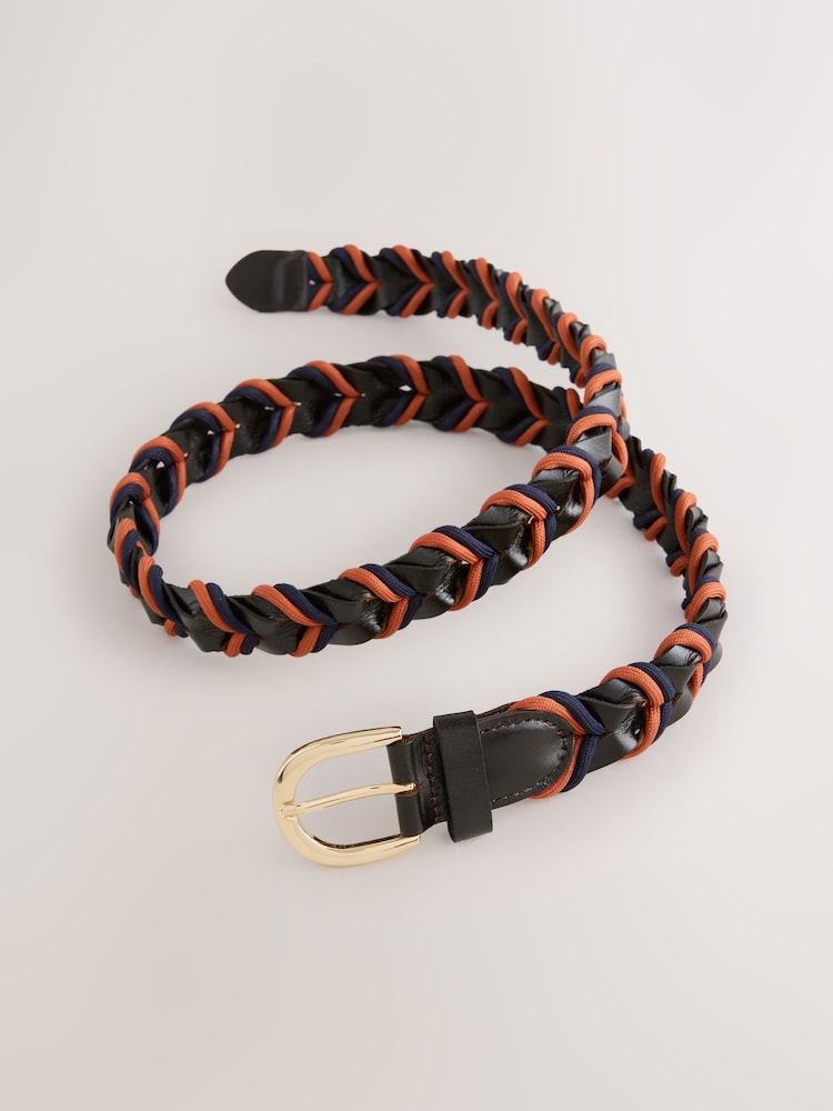 بني داكن بلون الشوكولاتة/برتقالي - حزام مضفّر من الجلد والحبل - Image 5 of 5