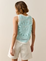 Light Blue Bow 100% Cotton Crochet Knitted Tank Top - Image 3 of 7